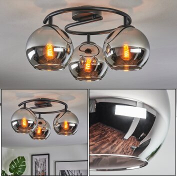 Koyoto Plafoniera, Lampada a sfera Cromo, Grigio fumo, 3-Luci