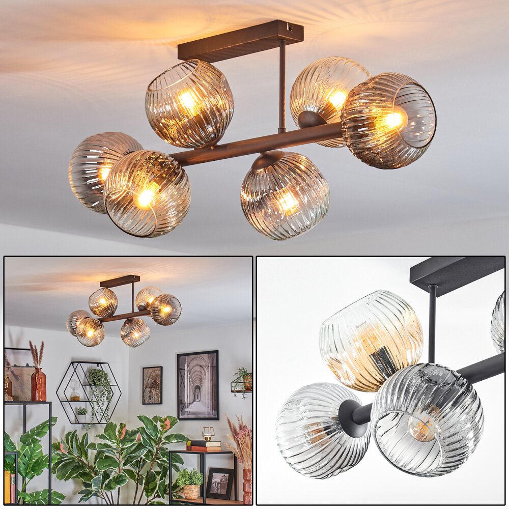 Ripoll Plafoniera, Lampada a sfera Ambrato, Chiaro, Grigio fumo, 6-Luci main product photo