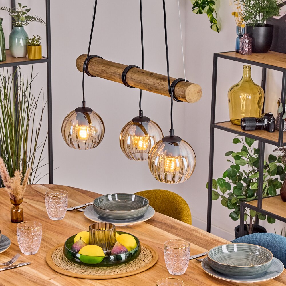 Koyoto Lampadario a sospensione, Lampada a sfera, Lampada a sospensione Écru, Nero, 3-Luci main product photo