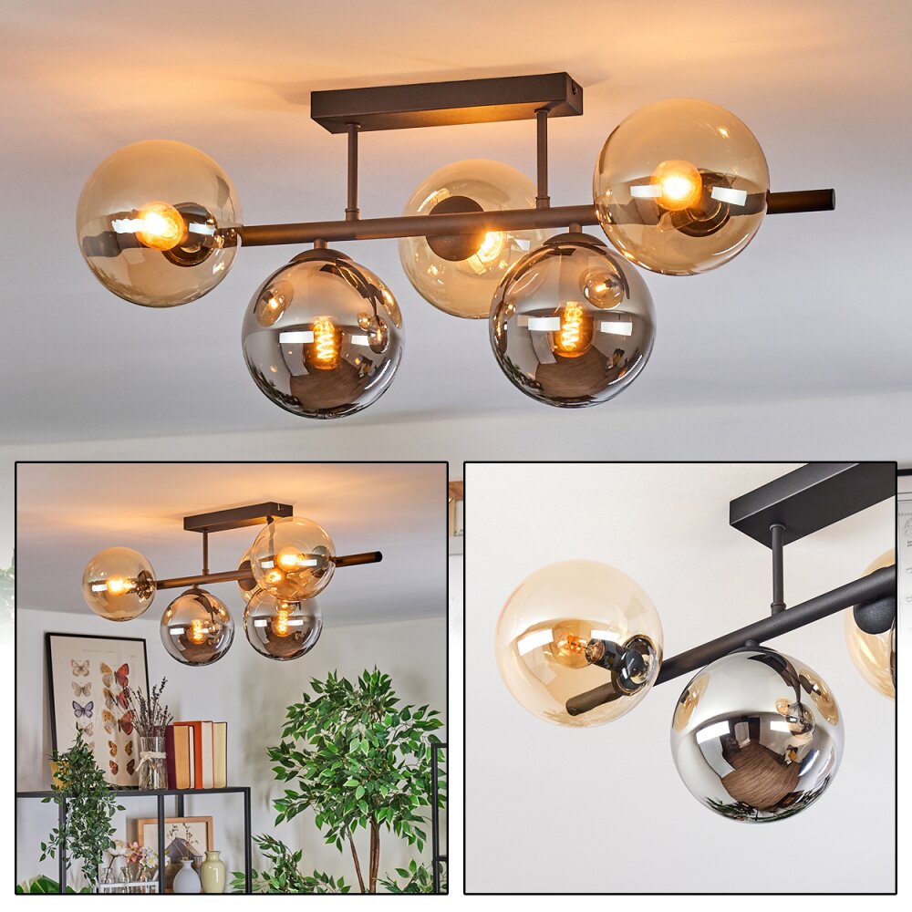 Gastor Plafoniera, Lampada a sfera Ambrato, Grigio fumo, 5-Luci main product photo