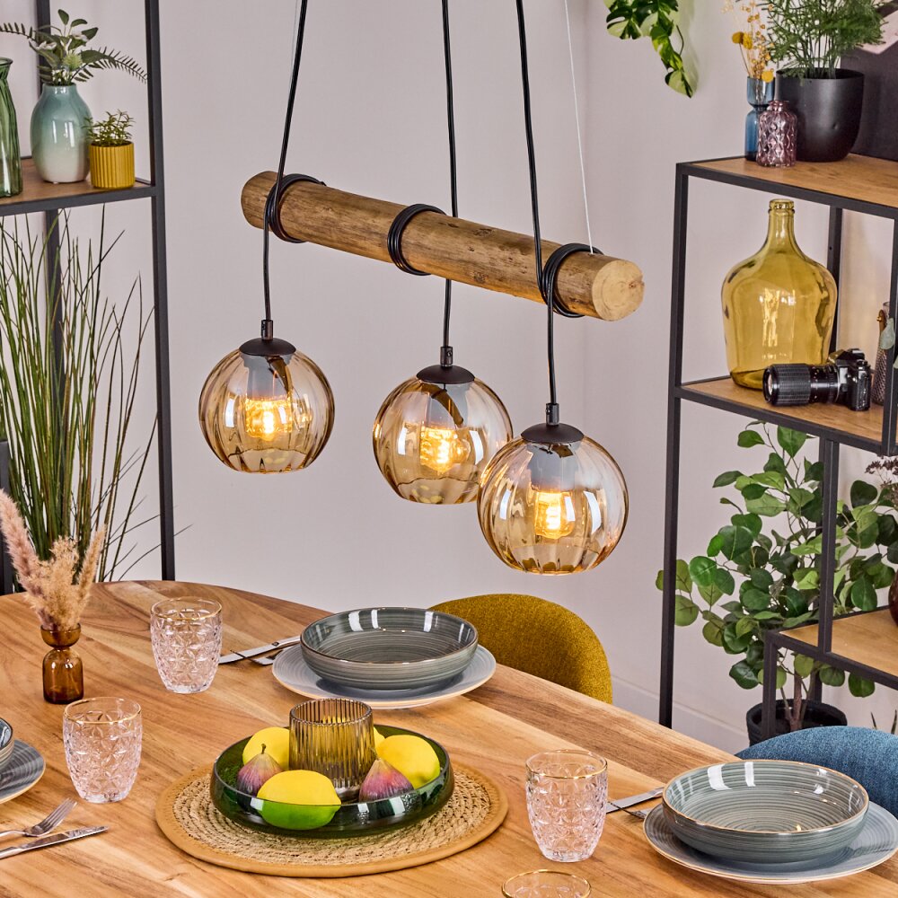 Koyoto Lampadario a sospensione, Lampada a sfera, Lampada a sospensione Écru, Nero, 3-Luci main product photo