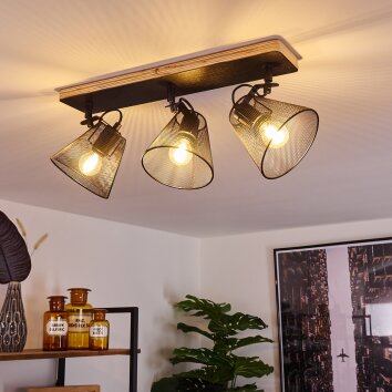 Panaguá Plafoniera Legno chiaro, Nero, 3-Luci Panaguá Plafoniera Legno chiaro, Nero, 3-Luci
