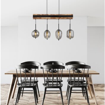 Globo LOREY Lampadario a sospensione Legno scuro, Nero, 4-Luci Globo LOREY Lampadario a sospensione Legno scuro, Nero, 4-Luci