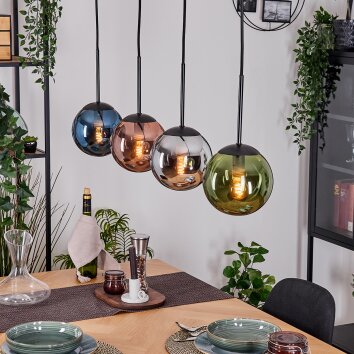 Gastor Lampadario a sospensione, Lampada a sfera, Lampada a sospensione Blu, Cromo, Verde, Ramato, Grigio fumo, 4-Luci