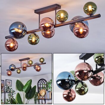 Chehalis Plafoniera, Lampada a sfera Blu, Verde, Ramato, 10-Luci