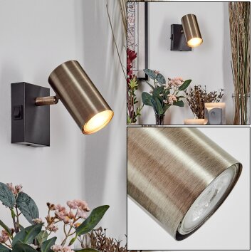Javel Applique, Faretto da parete Ottone antico, Nero, 1-Luce