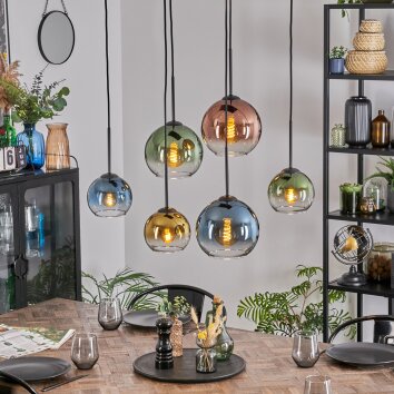 Koyoto Lampadario a sospensione, Lampada a sfera, Lampada a sospensione Blu, Oro, Verde, Chiaro, Ramato, 6-Luci