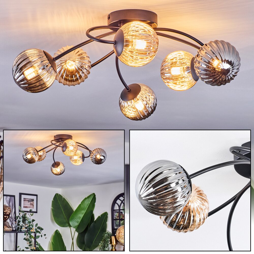 Chehalis Plafoniera, Lampada a sfera Ambrato, Grigio fumo, 6-Luci main product photo