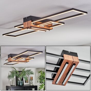 Macos Plafoniera LED Cromo, Aspetto del legno, Nero, 1-Luce