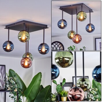 Chehalis Plafoniera, Lampada a sfera Blu, Verde, Ramato, 5-Luci