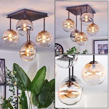 Chehalis Plafoniera, Lampada a sfera Ambrato, Chiaro, Grigio fumo, 5-Luci