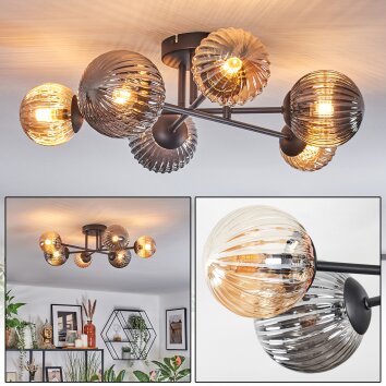 Chehalis Plafoniera, Lampada a sfera 55 cm Ambrato, Grigio fumo, 6-Luci