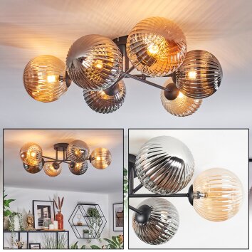 Chehalis Plafoniera, Lampada a sfera 62 cm Ambrato, Grigio fumo, 6-Luci