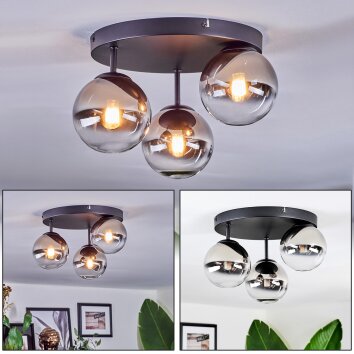 Chehalis Plafoniera, Lampada a sfera 30.5 cm Cromo, Chiaro, Grigio fumo, 3-Luci