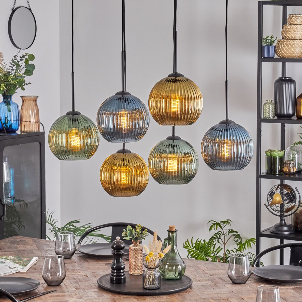 Koyoto Lampadario a sospensione, Lampada a sfera, Lampada a sospensione Blu, Oro, Verde, 6-Luci main product photo