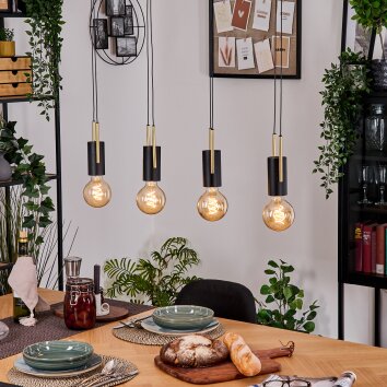 Veria Lampadario a sospensione, Lampada a sospensione Ottone, Nero, 4-Luci