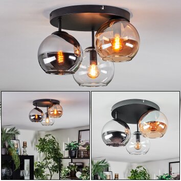 Koyoto Plafoniera, Lampada a sfera Ambrato, Cromo, Chiaro, Grigio fumo, 3-Luci