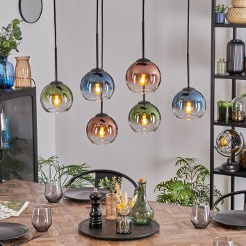 Koyoto Lampadario a sospensione, Lampada a sfera, Lampada a sospensione Blu, Verde, Chiaro, Ramato, 6-Luci