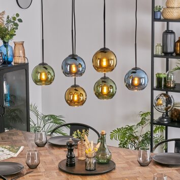Koyoto Lampadario a sospensione, Lampada a sfera, Lampada a sospensione Blu, Oro, Verde, 6-Luci