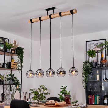 Koyoto Lampadario a sospensione, Lampada a sfera, Lampada a sospensione Écru, Nero, 5-Luci