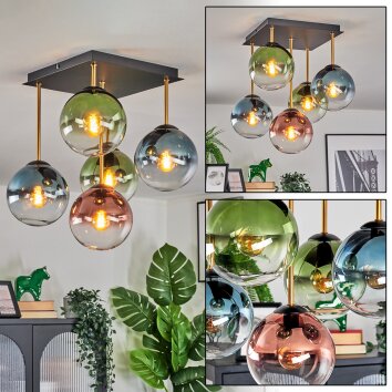Gastor Plafoniera, Lampada a sfera Oro, Nero, 5-Luci