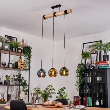 Koyoto Lampadario a sospensione, Lampada a sfera, Lampada a sospensione Écru, Nero, 3-Luci