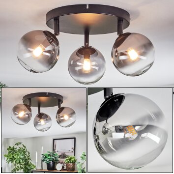 Chehalis Plafoniera, Lampada a sfera Chiaro, Grigio fumo, 3-Luci