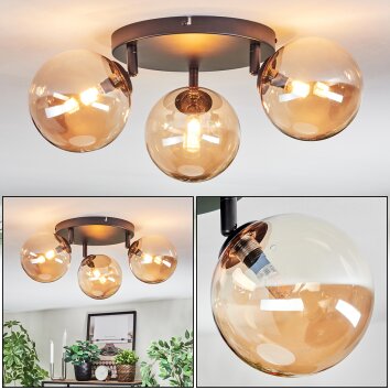 Chehalis Plafoniera, Lampada a sfera Ambrato, 3-Luci