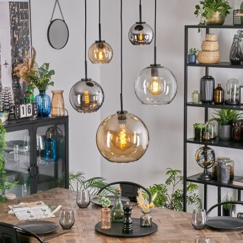 Koyoto Lampadario a sospensione, Lampada a sfera, Lampada a sospensione Ambrato, Cromo, Chiaro, Grigio fumo, 5-Luci