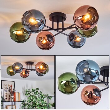 Koyoto Plafoniera, Lampada a sfera 59 cm Blu, Verde, Ramato, 6-Luci