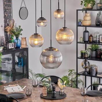Koyoto Lampadario a sospensione, Lampada a sfera, Lampada a sospensione Ambrato, Chiaro, Grigio fumo, 5-Luci