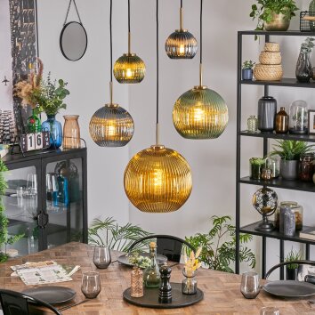 Koyoto Lampadario a sospensione, Lampada a sfera, Lampada a sospensione Oro, Nero, 5-Luci