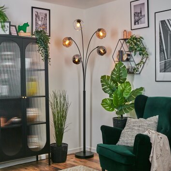 Koyoto Lampada a sfera, Lampada da terra Ambrato, Cromo, Chiaro, Grigio fumo, 5-Luci