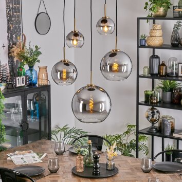 Koyoto Lampadario a sospensione, Lampada a sfera, Lampada a sospensione Oro, Nero, 5-Luci