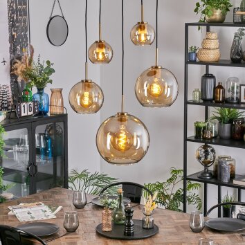 Koyoto Lampadario a sospensione, Lampada a sfera, Lampada a sospensione Oro, Nero, 5-Luci