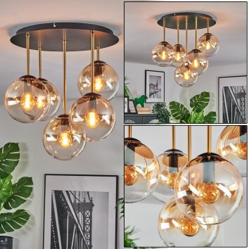 Gastor Plafoniera, Lampada a sfera Ottone, Nero, 5-Luci
