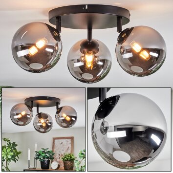 Chehalis Plafoniera, Lampada a sfera 48.5 cm Cromo, Grigio fumo, 3-Luci