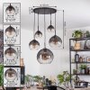 Koyoto Lampadario a sospensione, Lampada a sfera, Lampada a sospensione Chiaro, Grigio fumo, 5-Luci