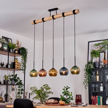 Koyoto Lampadario a sospensione, Lampada a sfera, Lampada a sospensione Écru, Nero, 5-Luci