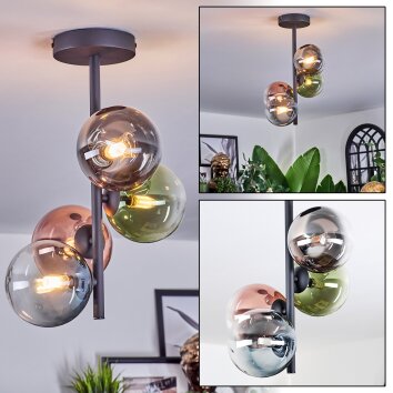 Chehalis Plafoniera, Lampada a sfera 27 cm Blu, Cromo, Verde, Chiaro, Ramato, Grigio fumo, 4-Luci