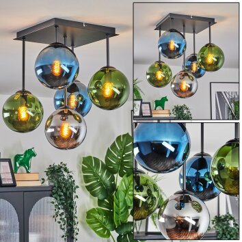 Gastor Plafoniera, Lampada a sfera 37 cm Blu, Cromo, Verde, Grigio fumo, 5-Luci