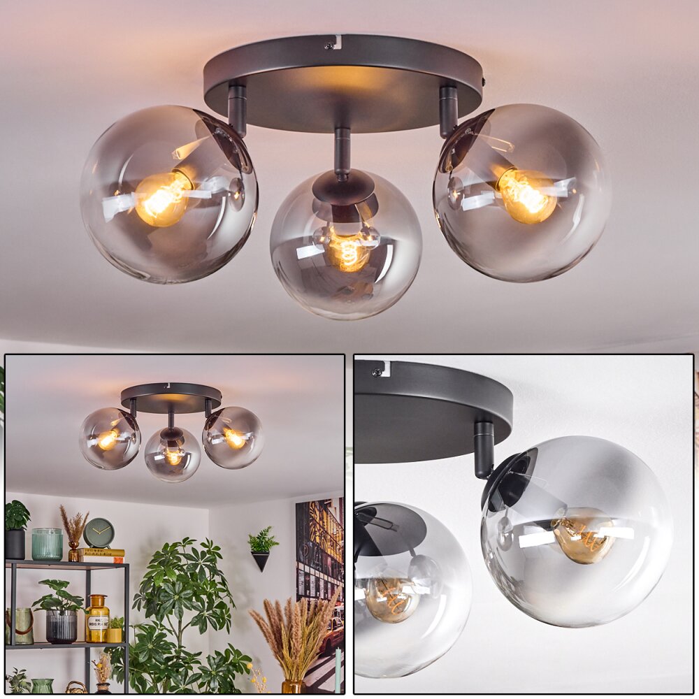 Gastor Plafoniera, Lampada a sfera 25 cm Chiaro, Grigio fumo, 3-Luci main product photo