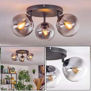 Gastor Plafoniera, Lampada a sfera 25 cm Chiaro, Grigio fumo, 3-Luci