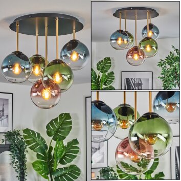 Gastor Plafoniera, Lampada a sfera Ottone, Nero, 5-Luci