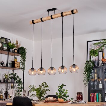 Koyoto Lampadario a sospensione, Lampada a sfera, Lampada a sospensione Écru, Nero, 5-Luci