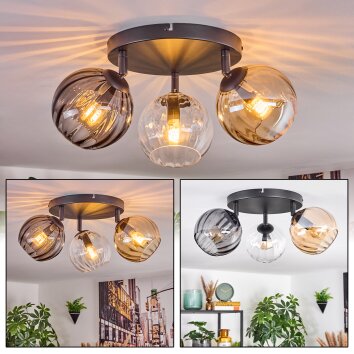 Koyoto Plafoniera, Lampada a sfera Ambrato, Chiaro, Grigio fumo, 3-Luci