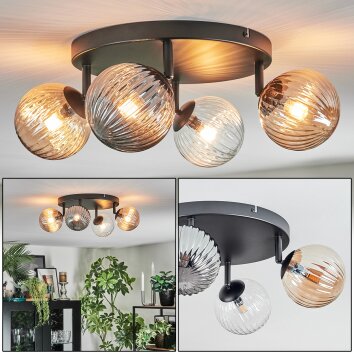 Chehalis Plafoniera, Lampada a sfera Ambrato, Chiaro, Grigio fumo, 4-Luci