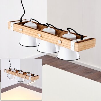 Oksbol Lampada a Sospensione Marrone, Legno chiaro, Bianco, 3-Luci