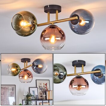 Koyoto Plafoniera, Lampada a sfera Oro, Nero, 3-Luci