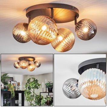 Chehalis Plafoniera, Lampada a sfera Ambrato, Grigio fumo, 4-Luci